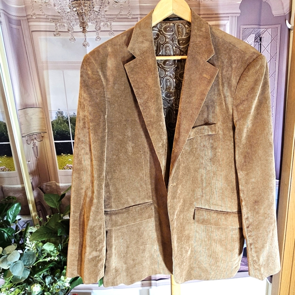 Bachrach Men’s Tobacco Dinner Jacket Size 42R Tan Blazer Faux Corduroy